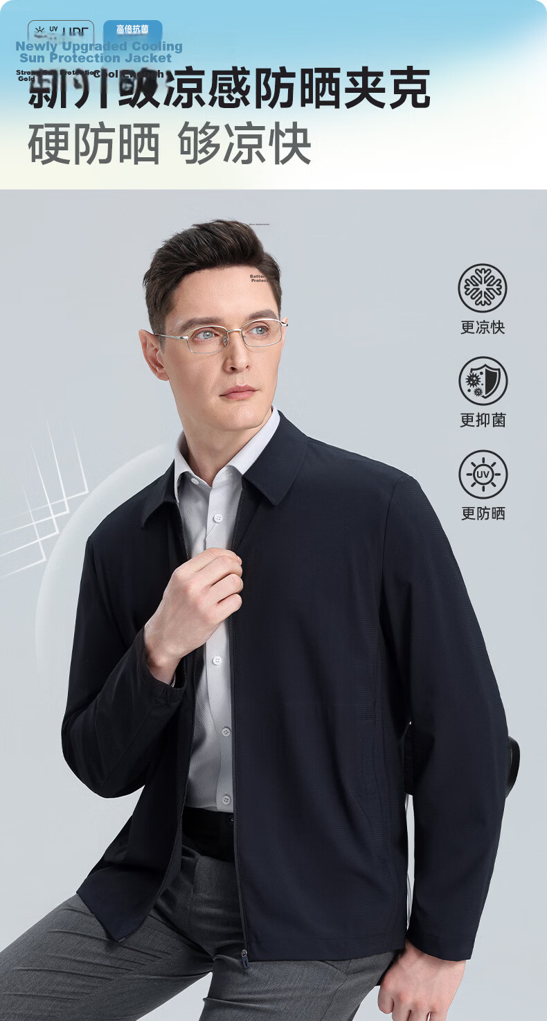 ROMON Men's Sun Protection Cooling Jacket, Summer Business Casual Polo Collar, Middle-aged and Elderly Dad's Executive Outerwear 1