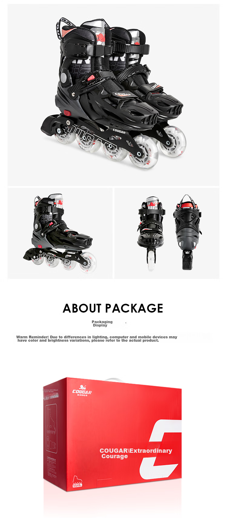 COUGAR Adult Adjustable Full-Flash Roller Skates, Flat Floral Casual Dual-Purpose Inline Skates, Black, XL Size 5