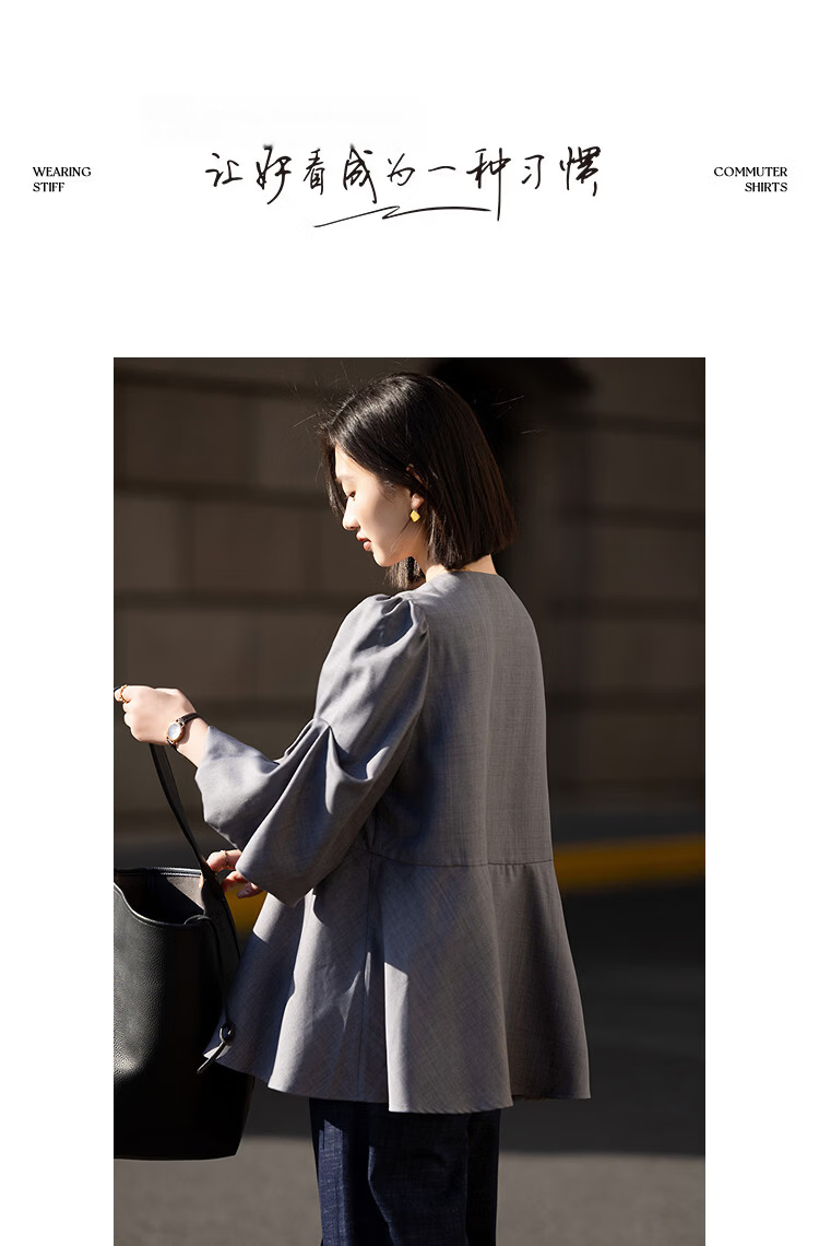 Demana [Fashion Urban] Spring Design Irregular Sleeve A-Line Shirt Loose Fit Blouse for Petite Women 10