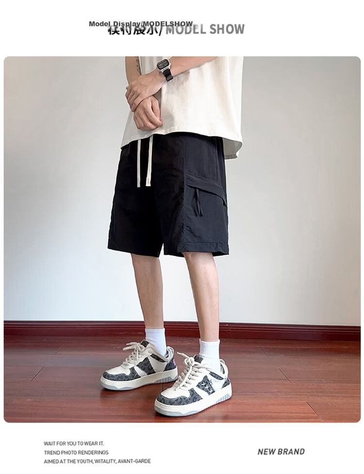 GENIOLAMODE Semir Group Men's Korean Style Loose Casual Lightweight Breathable Five-Point Ice Silk Quick-Dry Versatile Drawstring Shorts 9