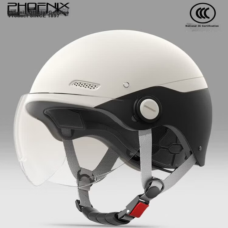 Phoenix New National Standard 3C Certified Electric Vehicle Helmet Four-Season Universal Electric Bicycle Motorcycle Unisex Safety Half Helmet Matte Dual-Color Black and White