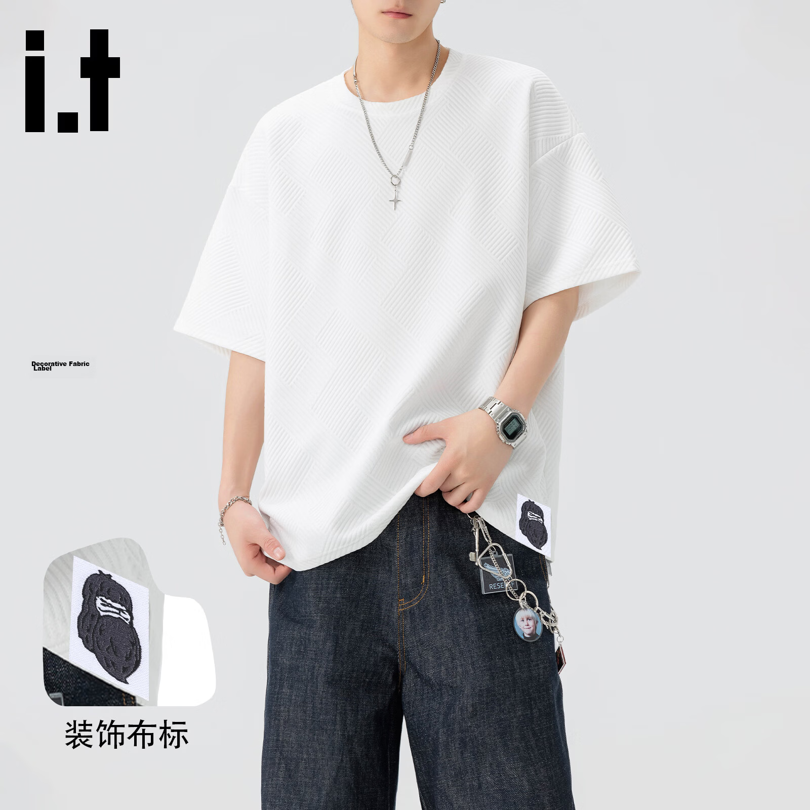Fingercroxx IT Men's Summer Casual Basic Cotton T-Shirt, Trendy Loose Fit Short Sleeve Crew Neck Top, White, M