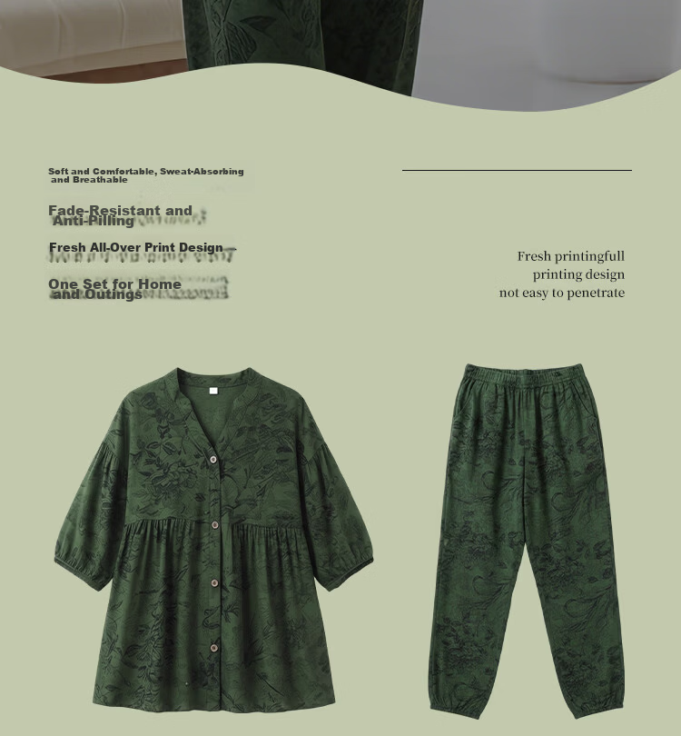 LangSha Women's Plus Size Comfortable Breathable Cotton Satin Pajama Set Casual Wear Artificial Cotton Middle-aged and Elderly Mom Homewear 2