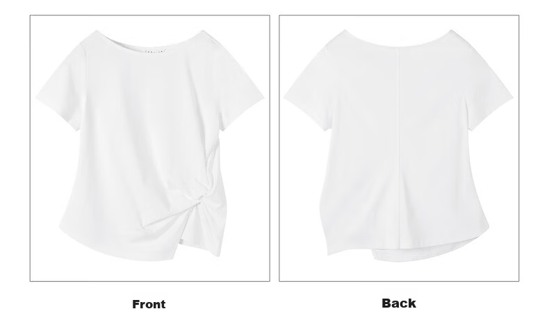 TonLion 2026 Summer New Women's Short Sleeve T-Shirt Pleated Solid Slim Fit Versatile High-End Fashion Tee 11