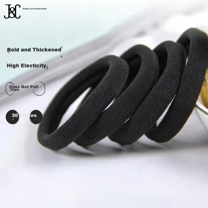 Jianyingshu High Elastic Large Black Hair Ties 30pcs Seamless Ponytail Rubber Bands Simple Hair Bands for Women