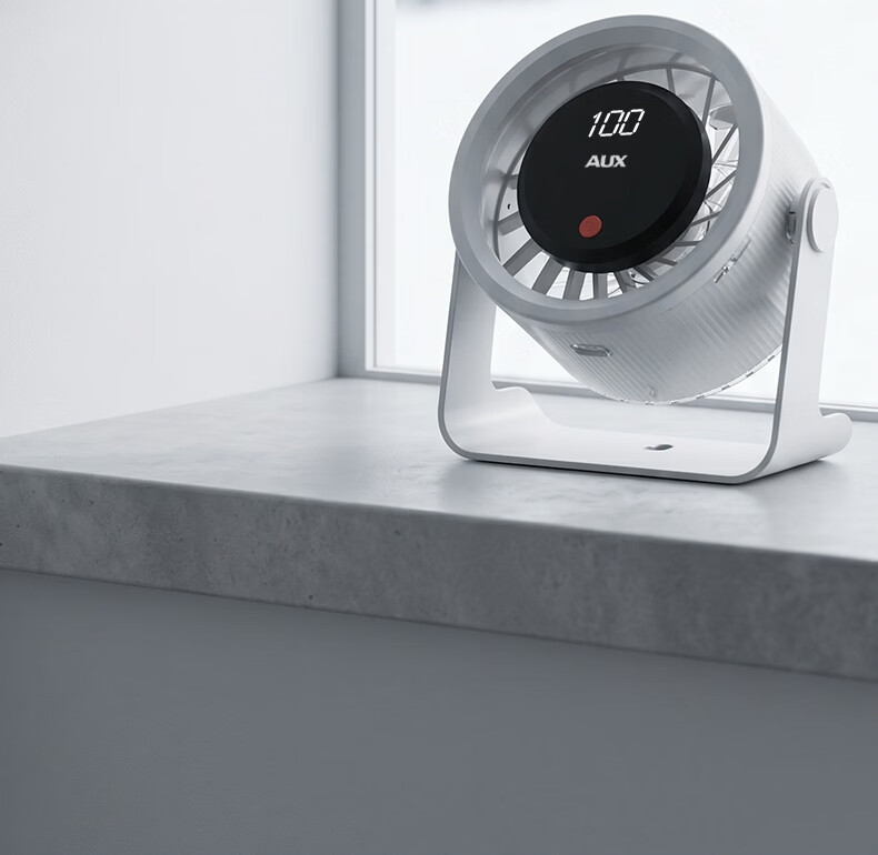 AUX New Desktop Fan Small Rechargeable Wall-Mounted Portable High-Power Dormitory Fan Digital Display Office Long Battery Life Mini Fan 16