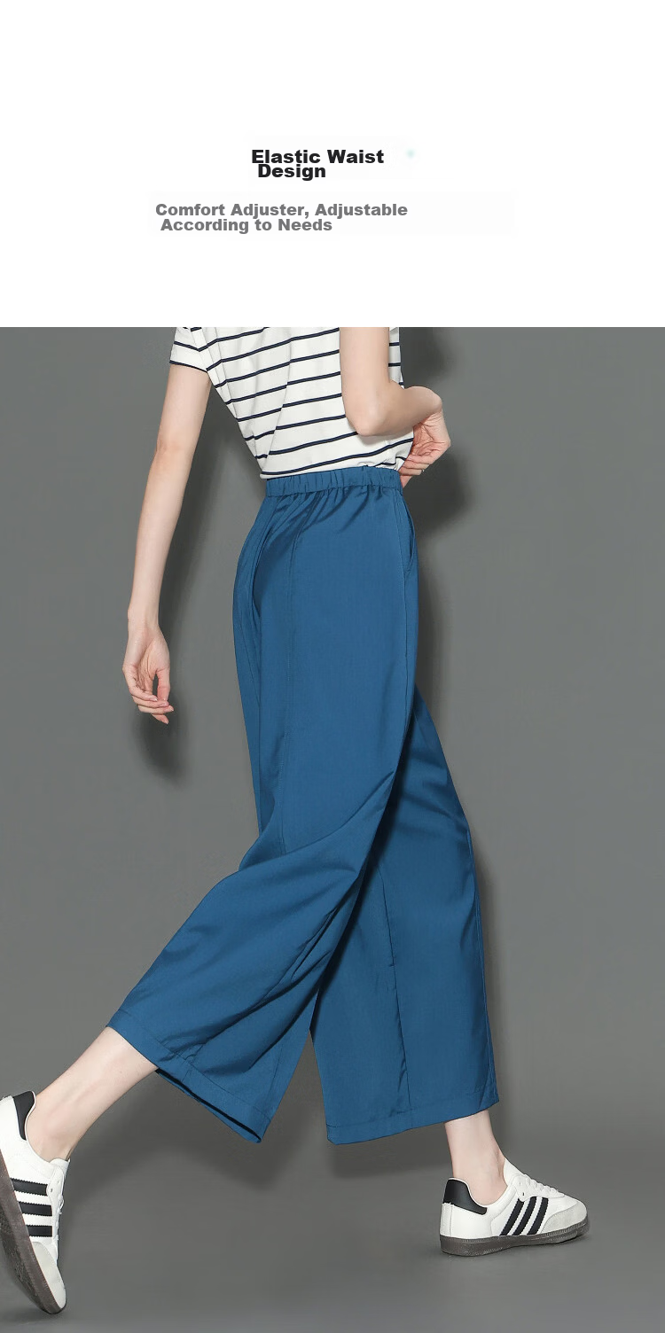 Demana Summer Cropped Pants Elastic Waist Pleated Loose Slim Wide-Leg Casual Pants for Women 5
