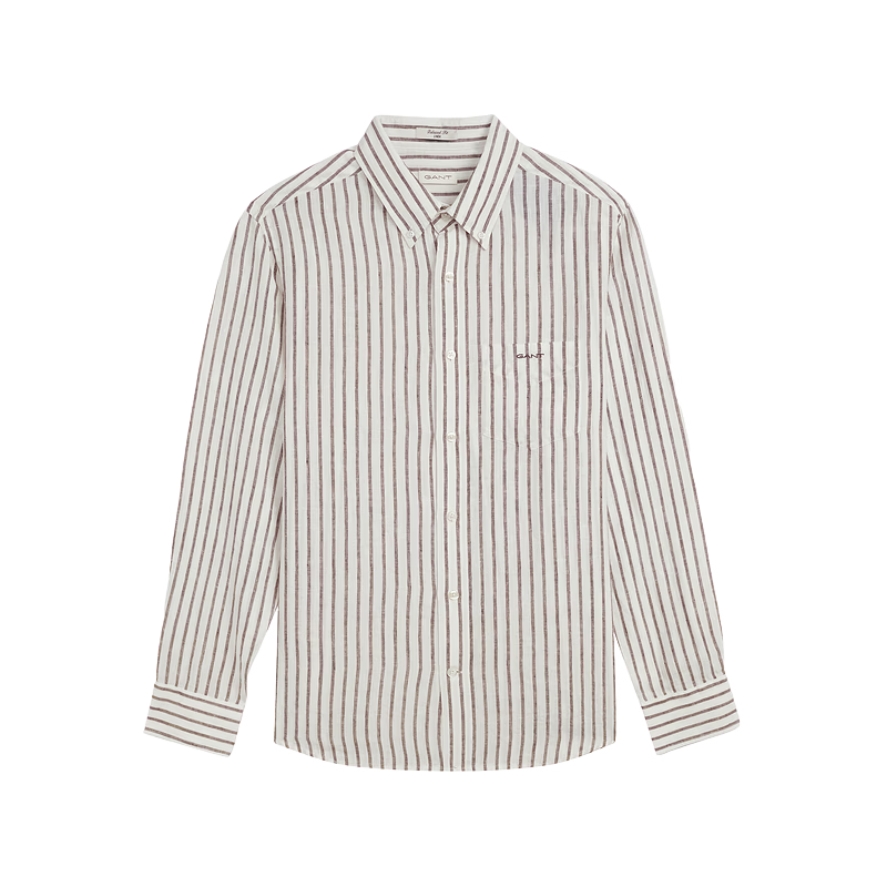 GANT Yuanye Shirt Spring Summer Men's Pure Linen Striped Comfortable Long Sleeve Shirt 276-Coffee Color M