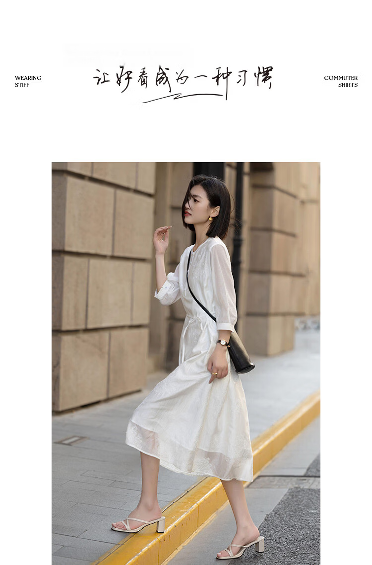Demana Luxurious Tencel Spring Urban Lady Embroidered Lace-Up A-Line Lightweight Petite Women's Dress 8