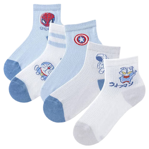 Mianmanman Children's Socks Summer Thin Xinjiang Cotton Antibacterial Breathable Mesh Cute Mid-Calf Boys 7 Pairs