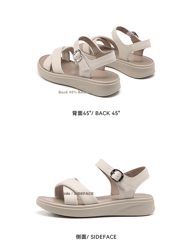 Red Dragonfly Women's Sandals Soft Sole Comfortable Beach Shoes Thick Sole Lightweight Middle-aged and Elderly Flat Mom Shoes WTK264821 Off-white 37 13