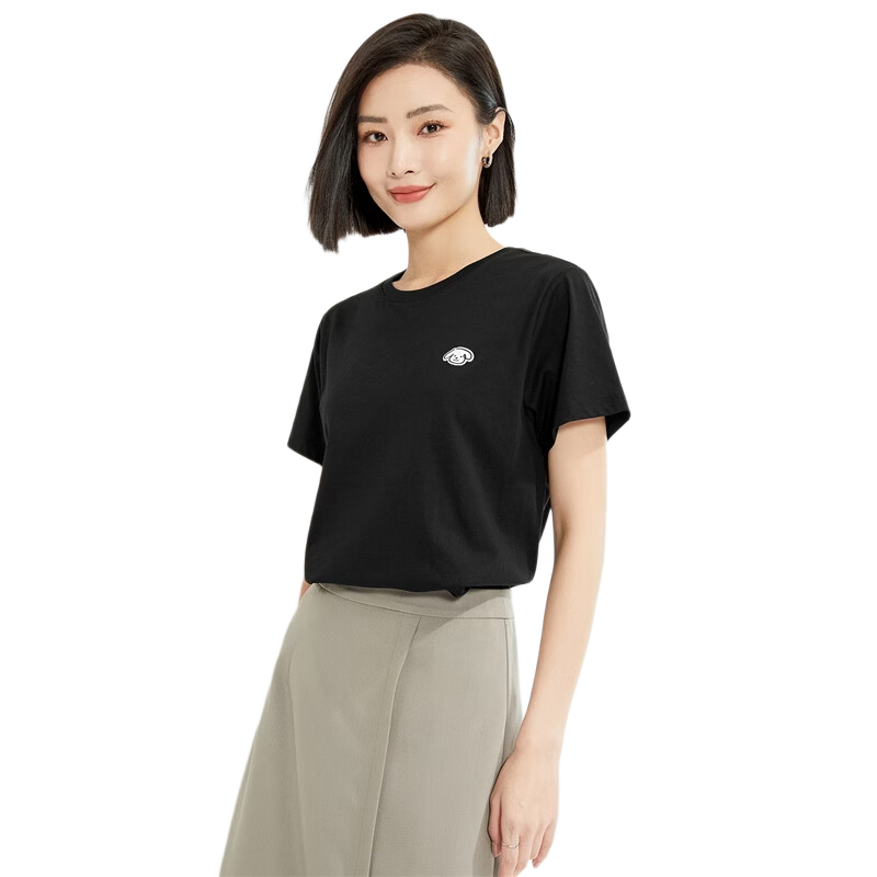 Giordano Women's Short-Sleeve T-Shirt, Summer New Style, Pure Cotton, Small Embroidery, Youthful Round Neck, Casual Top for Women, 13324326