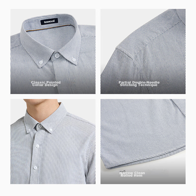 Texwood Standard Shoulder Men's Summer Long Sleeve Cotton Shirt Blue S 5