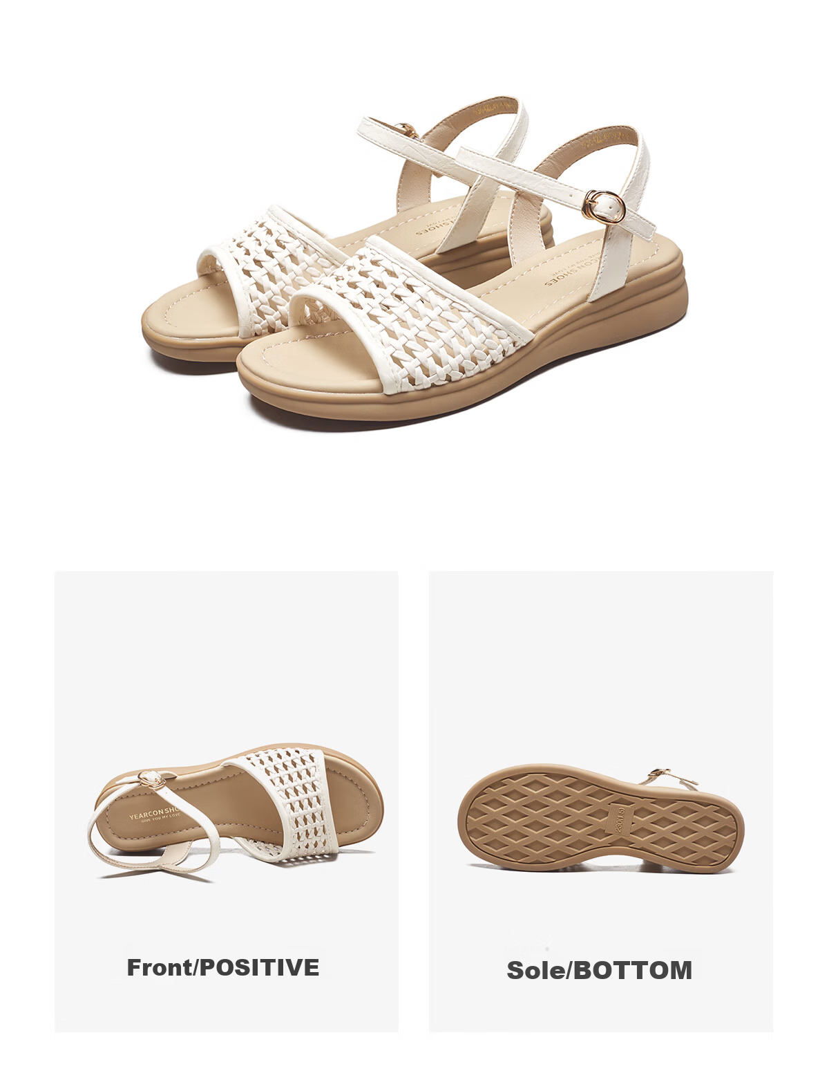 Eierkang Women's Summer Hollow Wedge Mary Jane Sandals Single Strap Middle-aged and Elderly Mom Shoes 49795W Off-white Size 36 16