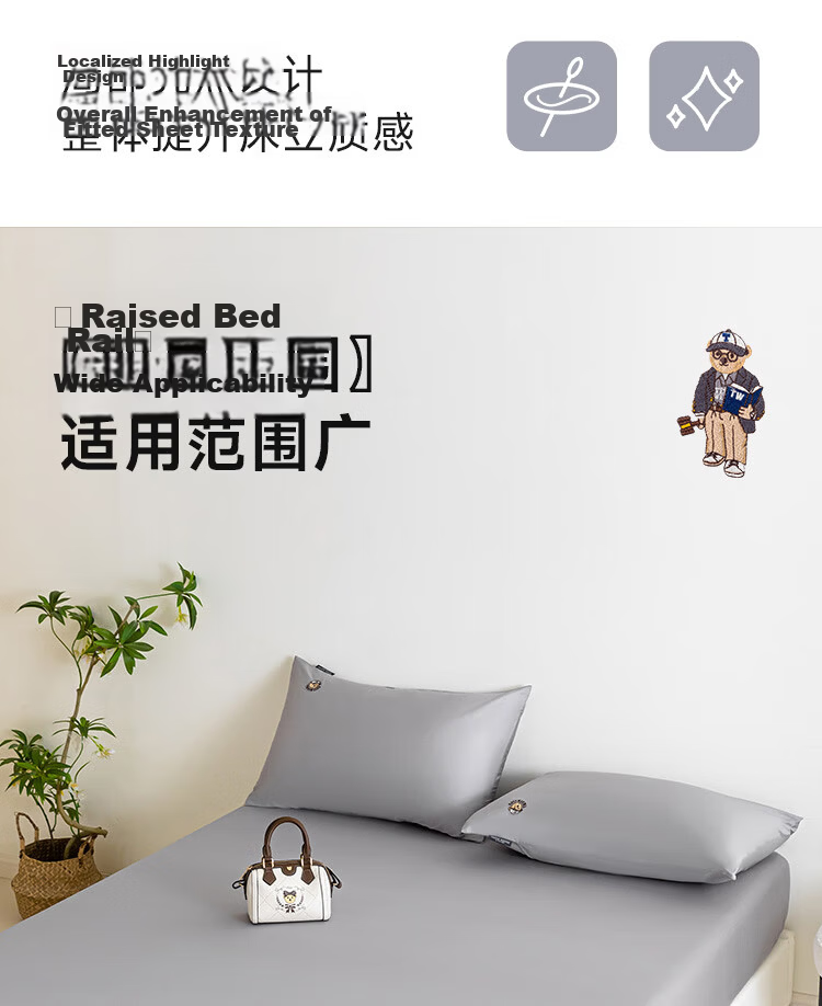 Teenie Weenie Bear Long Staple Cotton Fitted Sheet Single Pure Cotton Mattress Protector Dustproof Bed Sheet Cover 0.9m Bed Elegant Gray 11