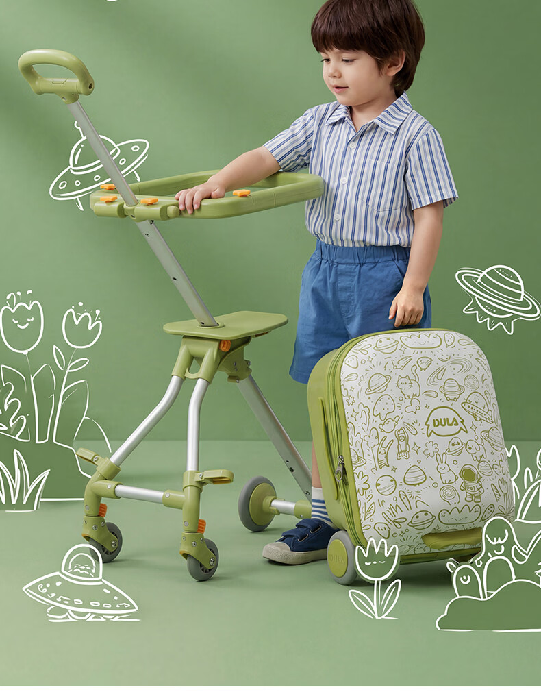 DULA Kids Luggage PC Travel Suitcase Ride-On Carry-On Trolley with Fence Peach Pink 20 Inch 3