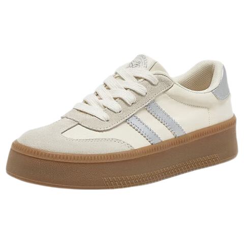 BASTO 25 New Fashion Retro Outdoor Sports German Training Shoes Thick Sole Women's Casual Shoes V2506AM5 Beige/Gray/Blue 38