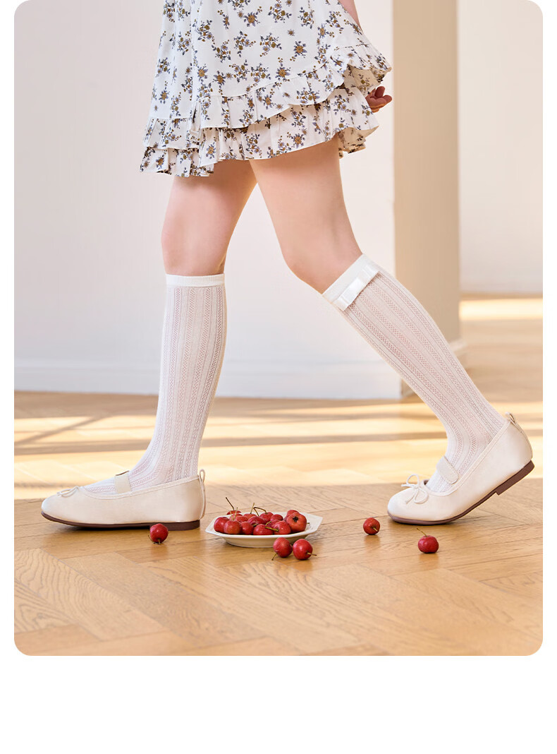 Nido Bear Children's Long Tube Lace Socks Summer Thin Cotton Girls Princess Lace Calf Mesh Mid-Tube Socks 24