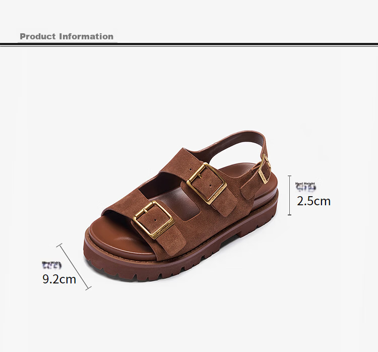 Larsdan Summer New Round Toe Thick Sole Beach Casual Double Strap Birkenstock Sandals Women 32401 Cinnamon Brown BRS 38 8