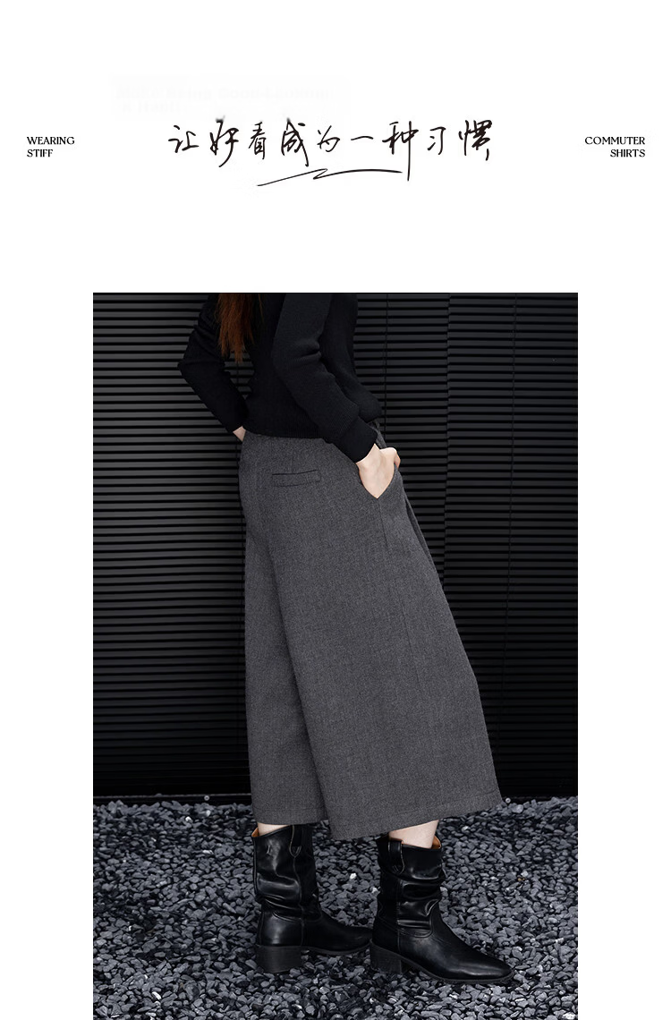 Demana [Smart Warmth] Cropped Pants 25 Winter Wrinkled Wide-Leg Textured Wool Blend Slimming Casual Pants for Women Premium Feel 13