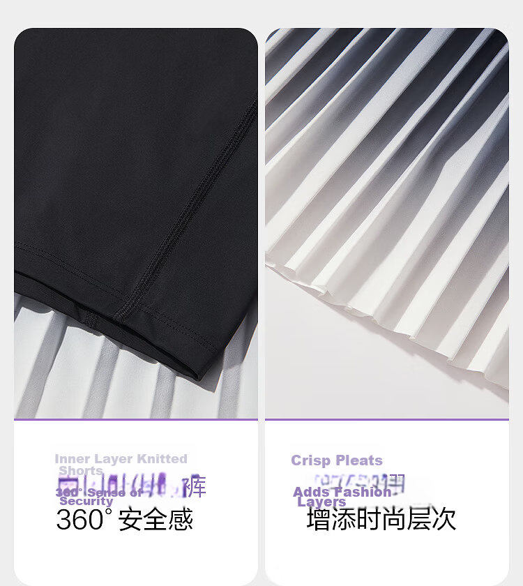 BOSIDENG Summer Casual Slim Pleated Skirt with Built-in Safety Shorts for Women Outdoor Travel Midi Skirt 17