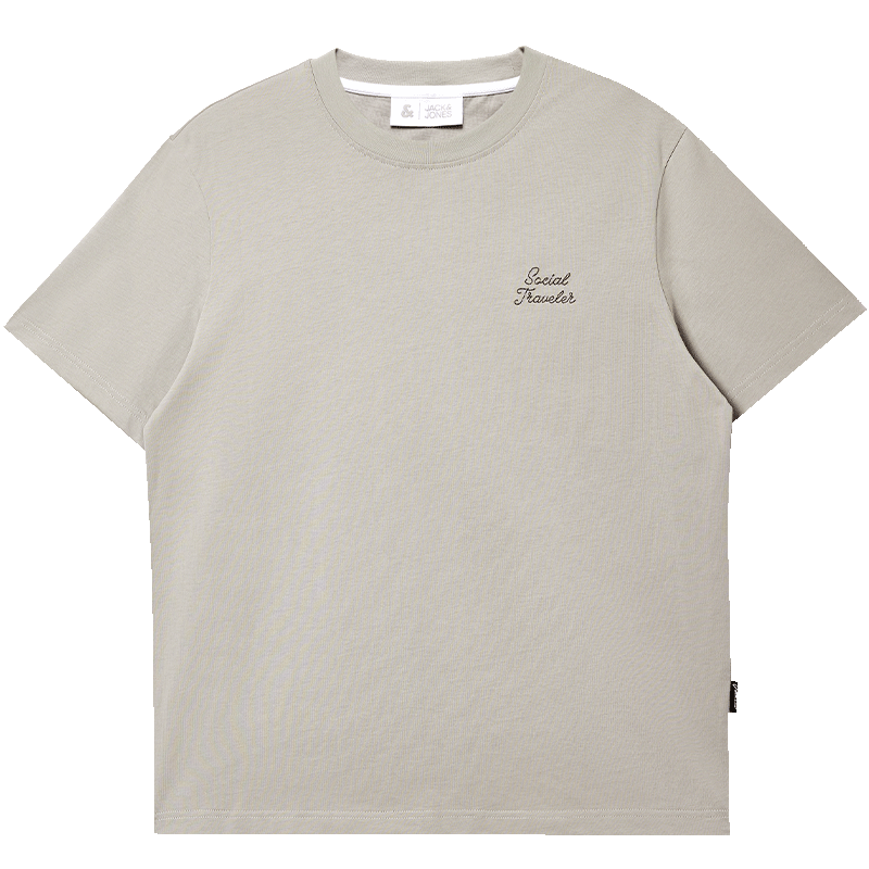 JACK&JONES Men's Spring Casual Cotton Crew Neck T-Shirt with Embroidery 226101096