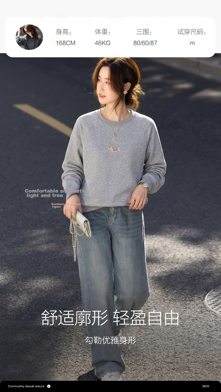 Demana [Cloud Oxygen Cotton Series] Summer Heavywork Pony Embroidery Crew Neck Long Sleeve Slim Fit Petite Sweatshirt for Women Premium Feel 8
