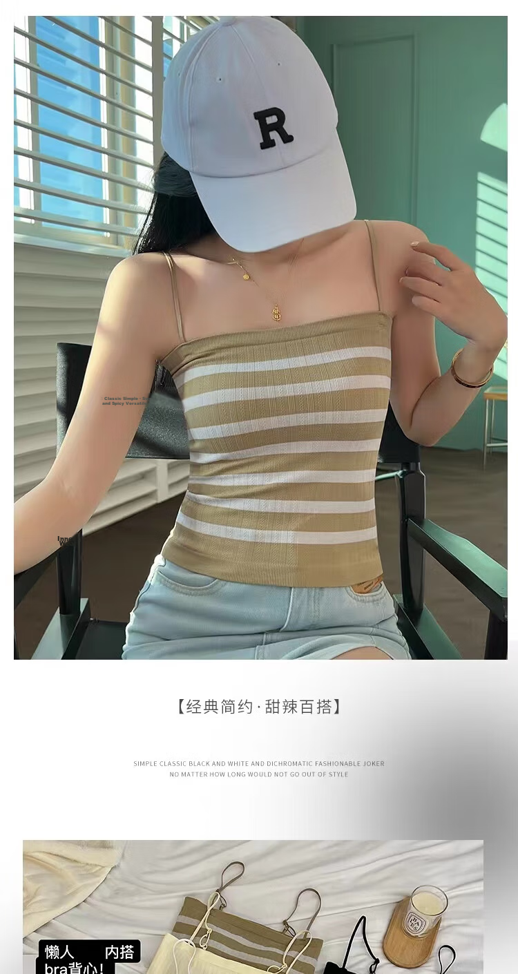 Modal Striped Cami Tank Top for Women Summer Thin Innerwear with Chest Pad Sexy Back Anti-Exposure Outerwear Base Tube Top 1