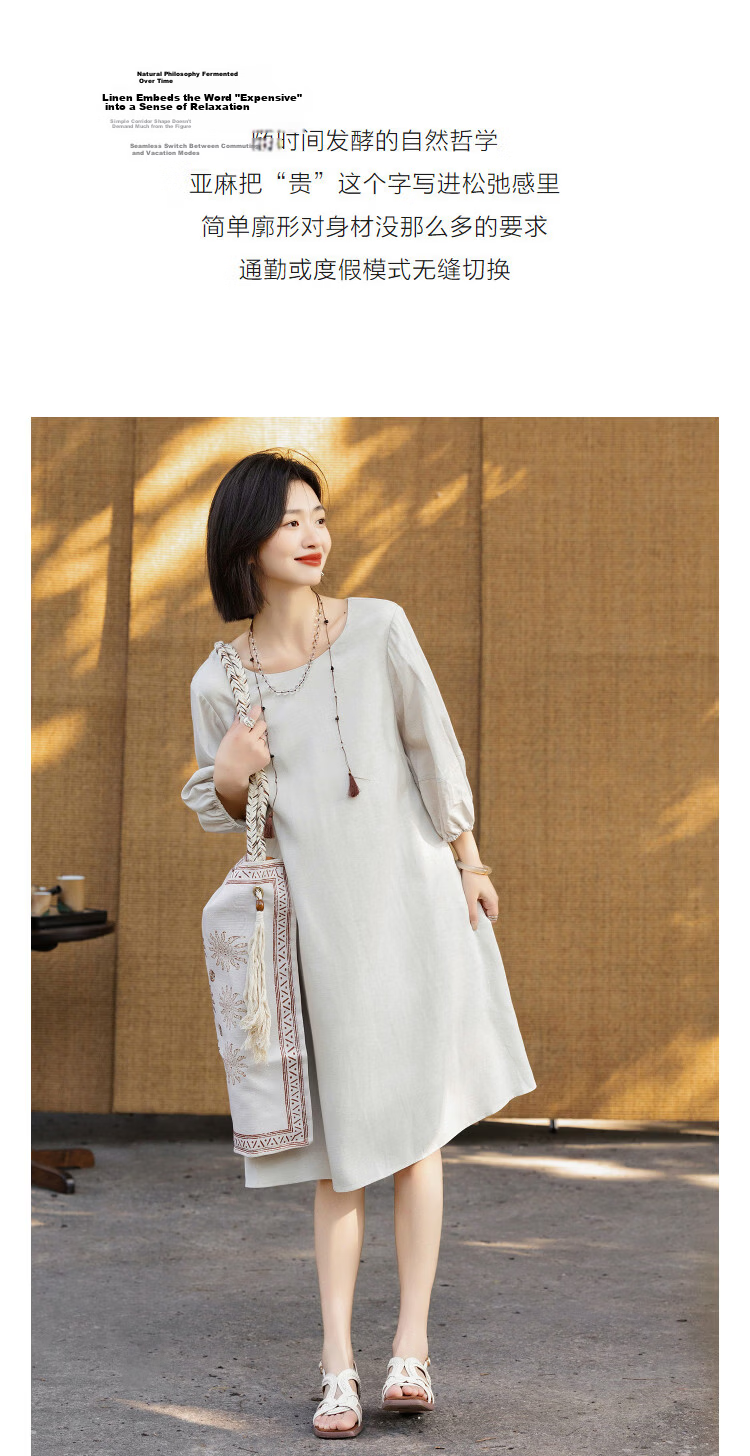 Demana [With Linen] Summer Urban Commuter Round Neck Pocket Sleeve A-Line Slim Fit Dress for Women Premium Feel 6
