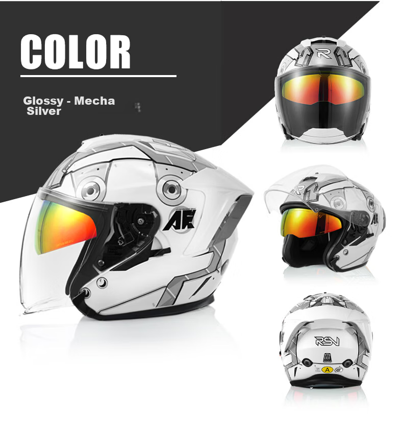 RSV Motorcycle Helmet 3C Certified Unisex Four-Season Half Helmet Dual Visor Windproof Electric Bike Bluetooth Earphones 3XL 24