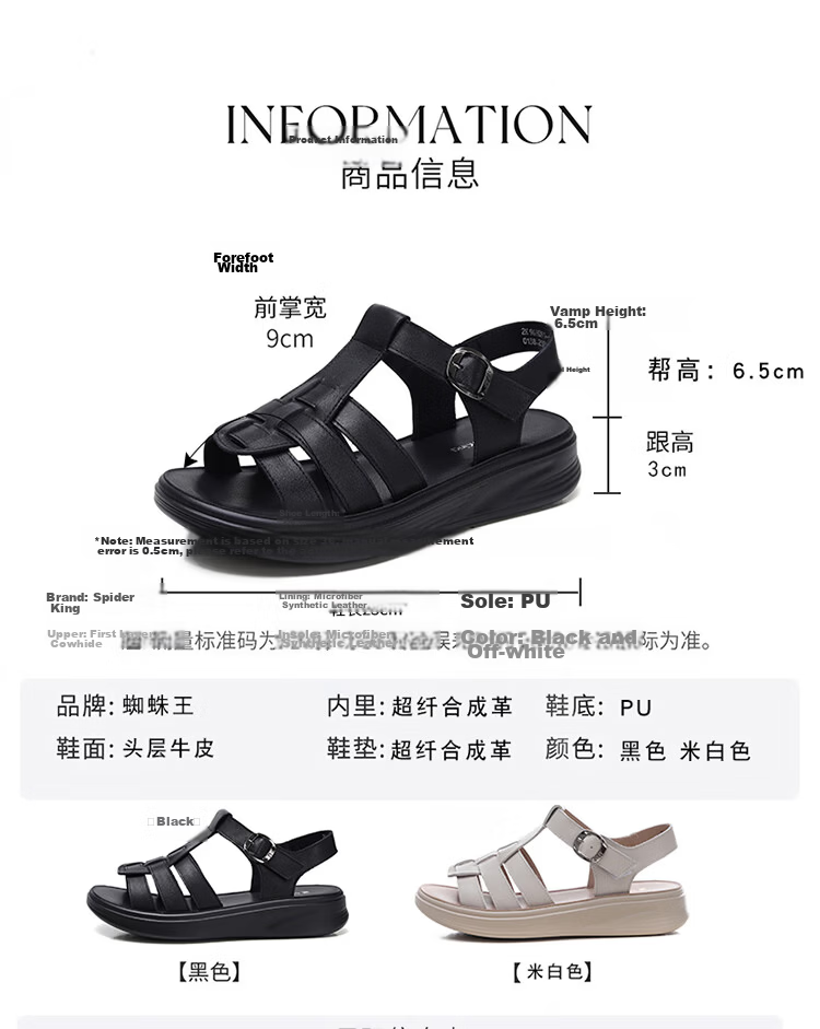 Spider King Women's Sandals 2026 New Summer Cowhide Open Toe Casual Mom Sandals Black 36 6