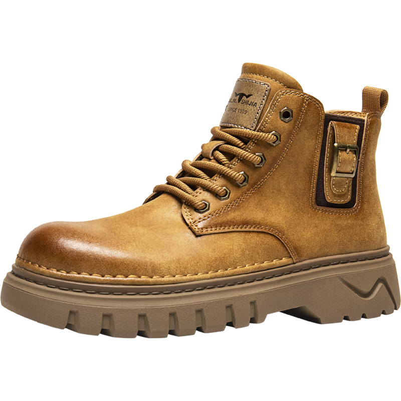 Bull Family Martin Boots Men Autumn Winter New Versatile Yellow Boots British Retro Work Boots Outdoor Thick Sole Height Increasing Boots