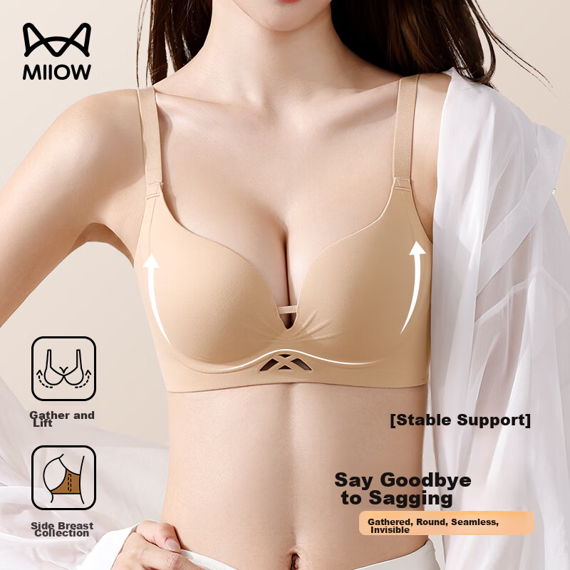 MiiOW Women's Thin Wireless Bra Sexy Push-Up Lifting Bra for Small Bust