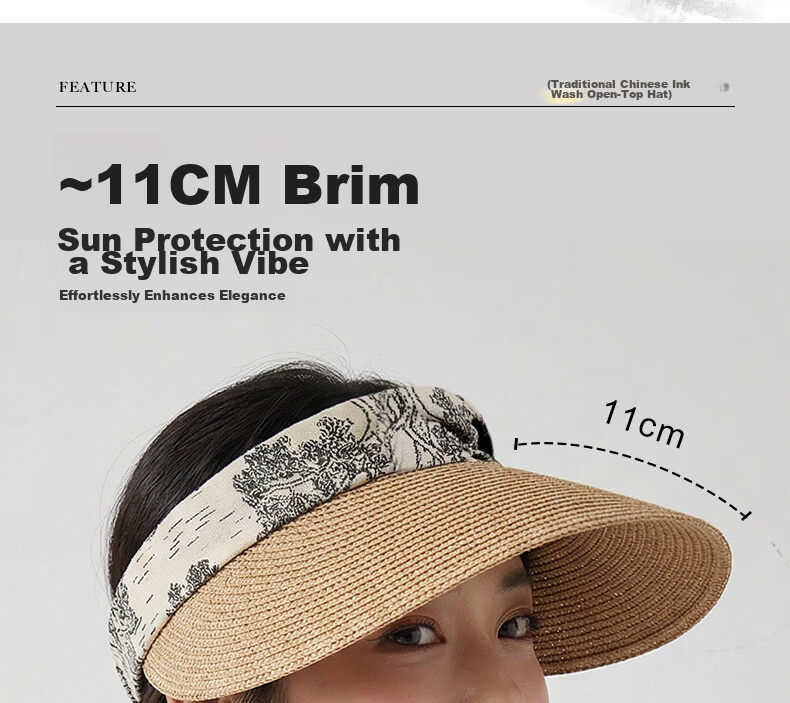 CACUSS Women's Summer Straw Woven Open-Top Hat Large Brim Sun Hat Outdoor Beach Sunshade Hat Ink-Dyed Blue 4