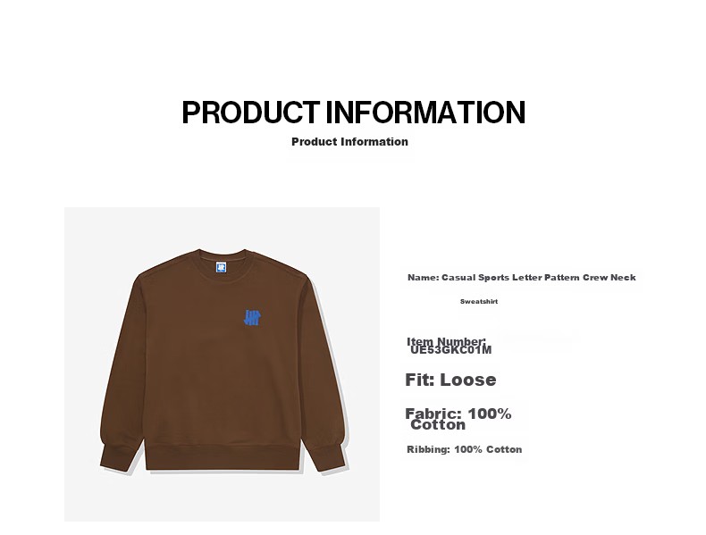 UNDEFEATED Five Stripes Official Autumn New Fashion Casual Sports Letter Pattern Crewneck Sweatshirt Brown S 16