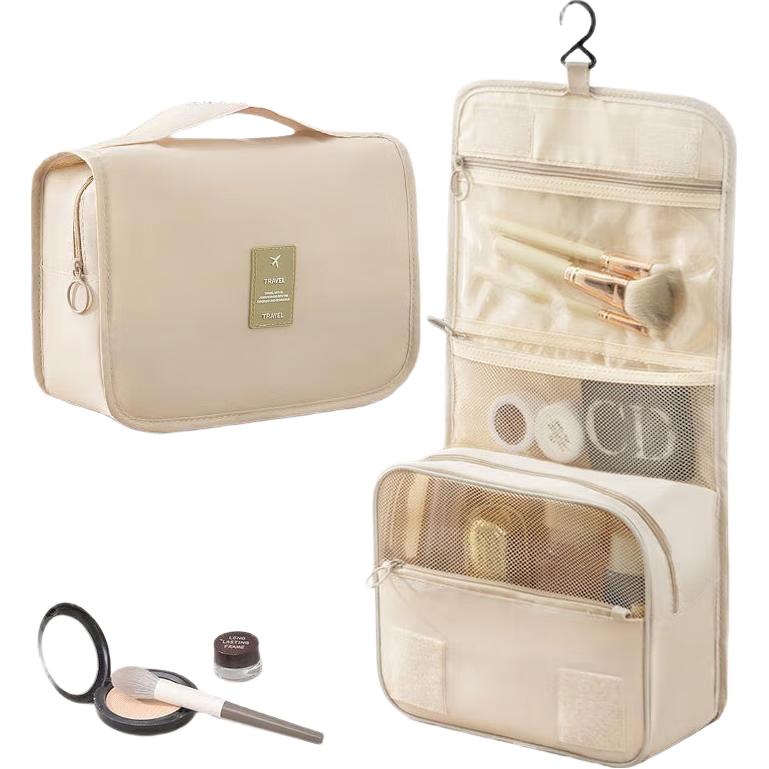 BWNK Travel Toiletry Bag with Wet And Dry Separation, Business Trip Toiletry Organizer Set for Men And Women, Large Capacity Portable Makeup Bag, Beige
