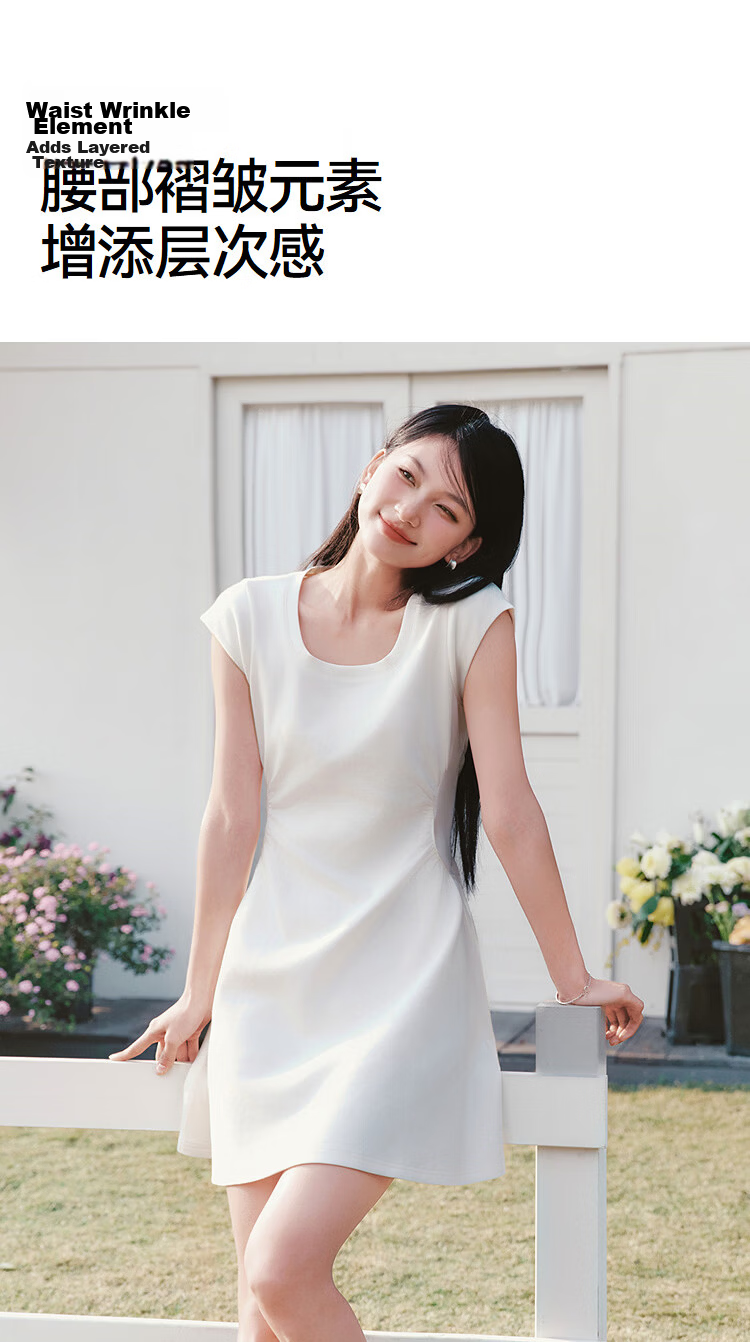 Semir Women's Summer Dress U-Neck Solid Color Pleated Short Sleeve Short Skirt 2026 Minimalist Design 109326114005 20