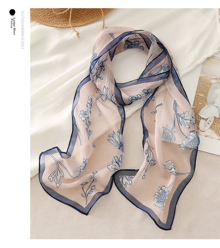 Shanghai Story Women's Summer Printed Silk Scarf 100% Mulberry Silk Neck Scarf Commuter Gift for Girlfriend Valentine's Day 29