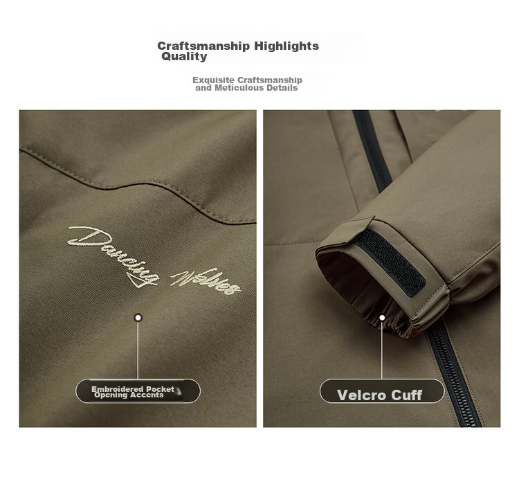 Dancing with Wolves [High Density Windproof] Hooded Jacket Men Outdoor Functional Trendy Commuter Casual Coat 701 Khaki L 3