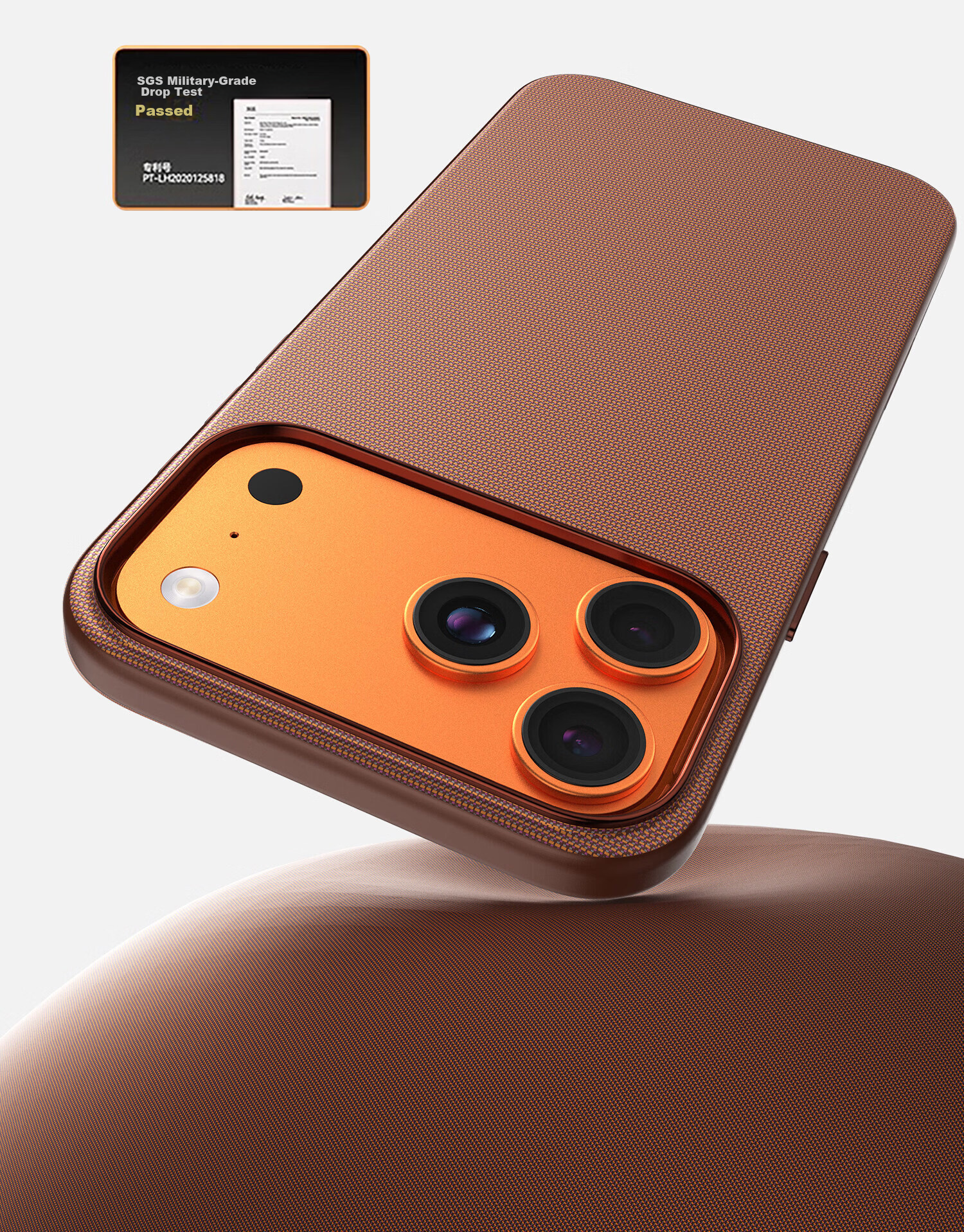 ESCASE Magnetic Full-Coverage Tech Fabric MagSafe Shockproof Protective Case for iPhone 17, Business Brown 20