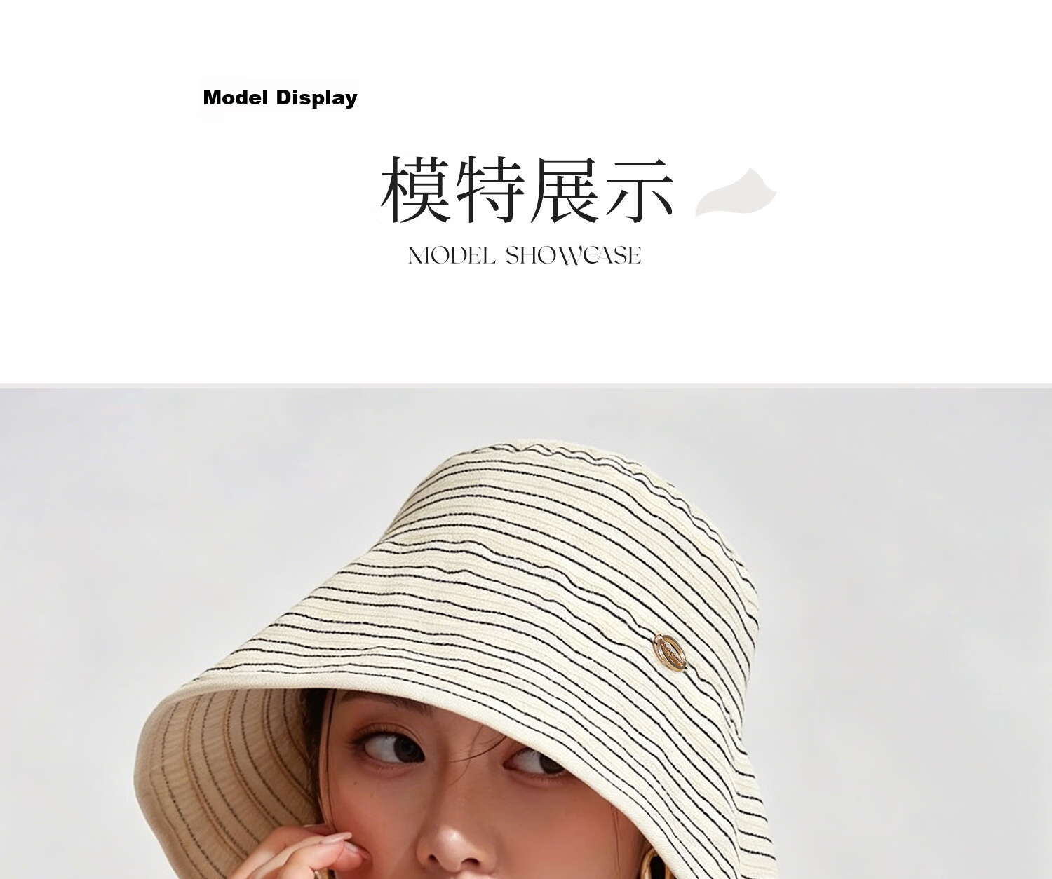 FANCET Striped Fisherman Hat for Women Summer UV Protection Wide Brim Sun Hat Japanese Minimalist Face-Slimming Sunshade Hat 17