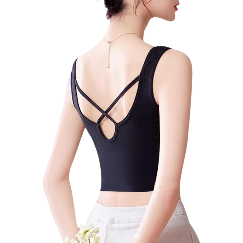 Urban Beauty Women's Camisole Vest Spring Summer Integrated Bra with Padding Solid Thin Base Layer Backless Underwear Outerwear Top