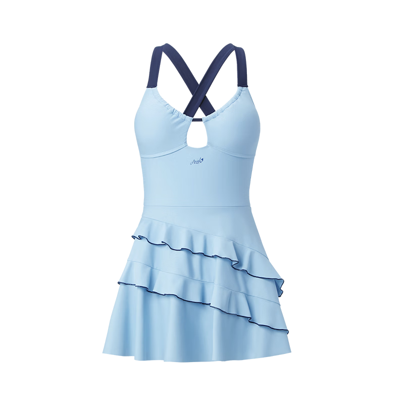 Disney Women's High-End French Style Strap One-Piece Skirt Swimsuit Beach Vacation Adult Swimwear D16027S2F Blue XL