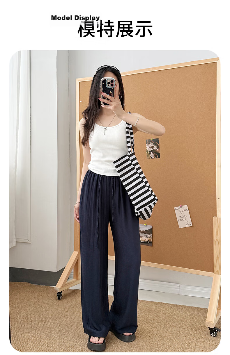 Xueqiman Cotton Linen Wide-Leg Pants for Women 2026 Summer New High-Waist Loose Ice Silk Cool Lazy Draped Straight Pants 13