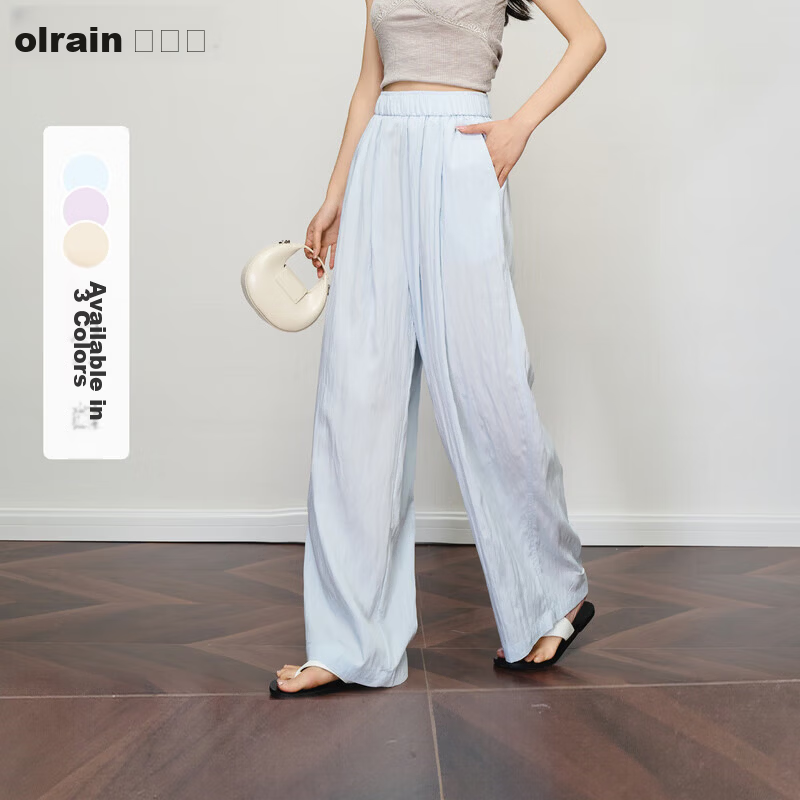 Olrain Women's Loose Wide-Leg Floor-Length Yamamoto Pants Summer High-Waist Slim Casual Pants Blue S