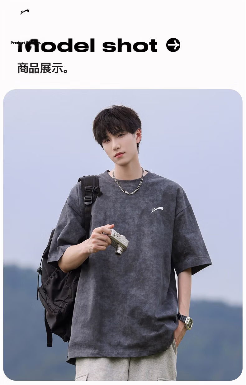 Guirenniao Washed Pure Cotton Short Sleeve T-Shirt Men New American Casual Fashion Vintage Soft Breathable Top Carbon Gray S 10