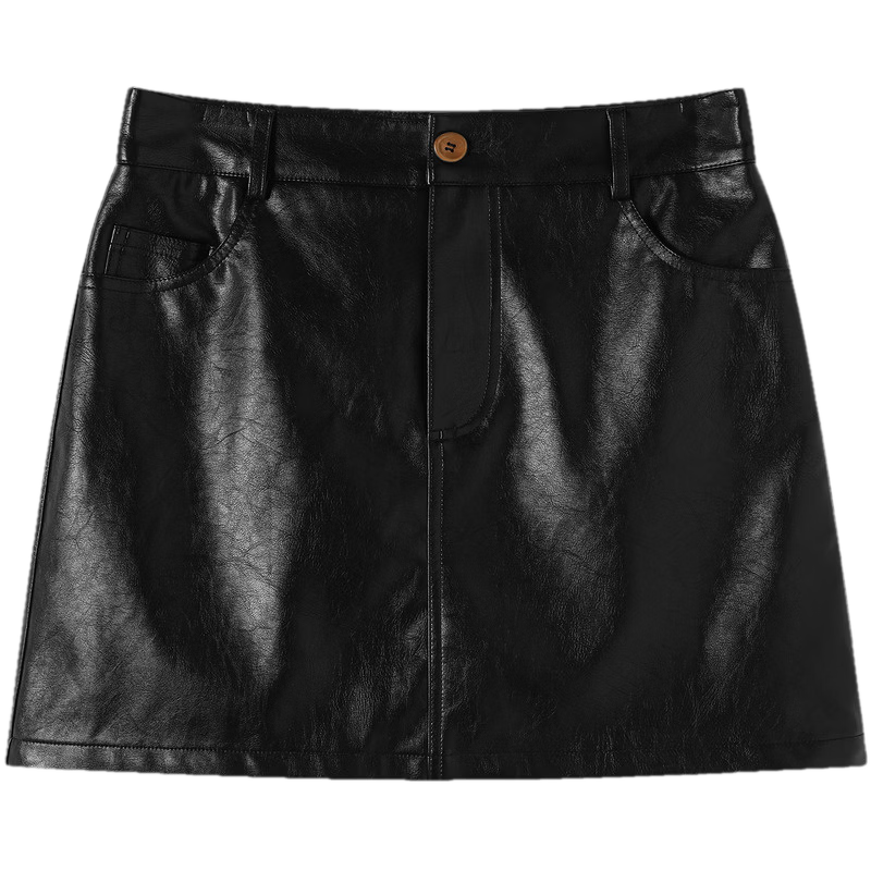 TonLion 2026 Spring Women's A-Line PU Skirt Black L