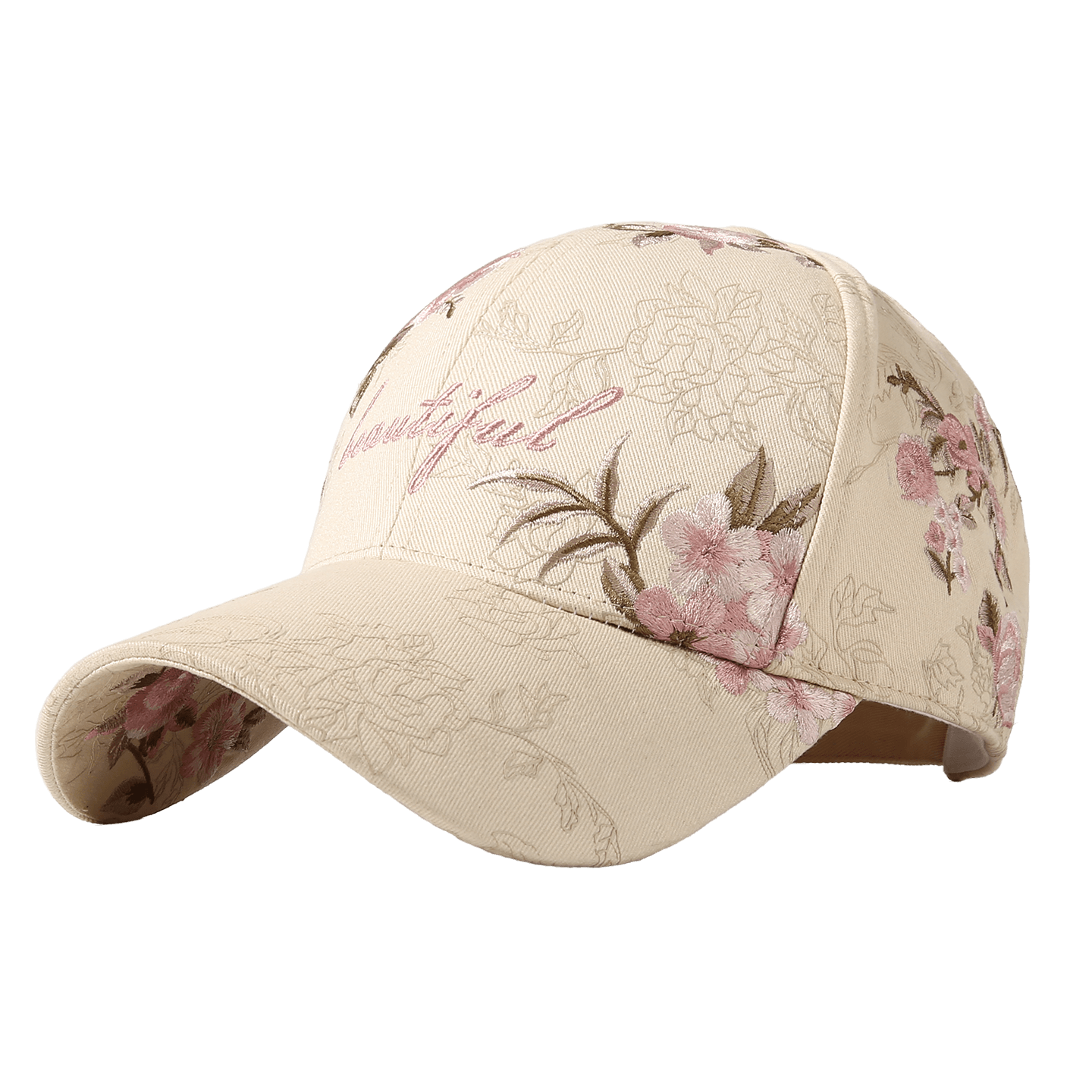 CACUSS Women's Embroidered Baseball Cap Spring Duckbill Hat Luxury Pure Cotton Hard Top Slim Face Sun Hat - Cream White