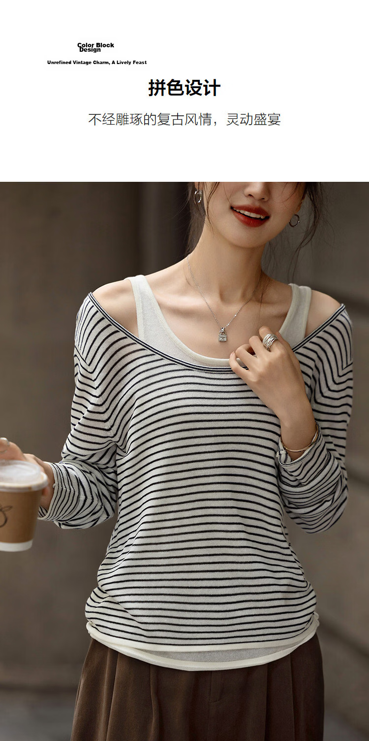 Demana Linen Lyocell Blend Sweater Spring Faux Two-Piece Striped Colorblock Knit Vest for Women 5