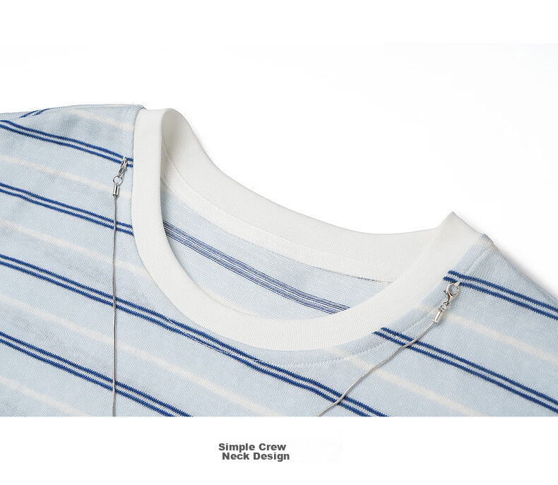 Olrain Summer New Blue and White Color Block Striped Loose Casual Commuting Short Sleeve T-Shirt for Women Striped L 25